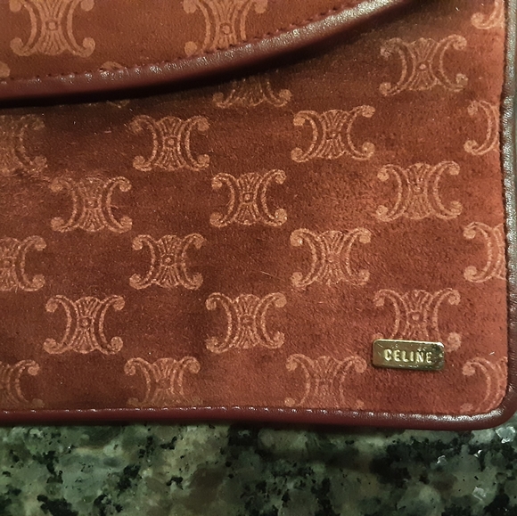 Celine burgandy Pouch with Suede Texture - Picture 2 of 8